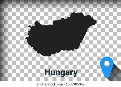 Map of Hungary, black map on a transparent background. alpha channel transparency simulation in png. vector illustration