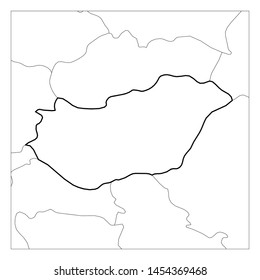 Map of Hungary black thick outline highlighted with neighbor countries.