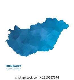 Map of Hungary. Blue geometric polygon map.