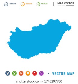 Map of Hungary blue and set pin icon.