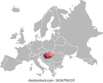 map of HUNGARY with the countries of EUROPA 3d isometric