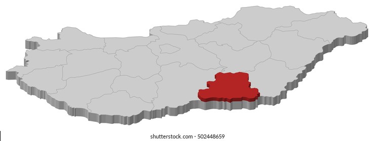 Map - Hungary, Csongrad - 3D-Illustration