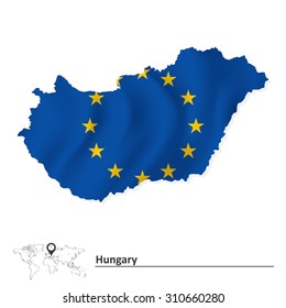 Mapa da Hungria com bandeira da União Europeia - ilustração vetorial