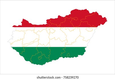 Map Of Hungary With Flag Isolated On White Background.