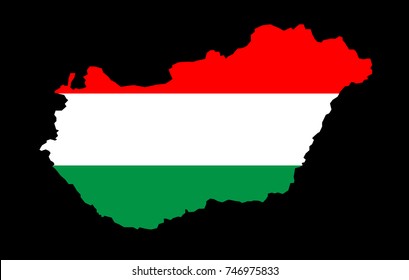 Map of Hungary with Flag on black background