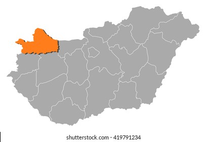 Map - Hungary, Gyoer-Moson-Sopron