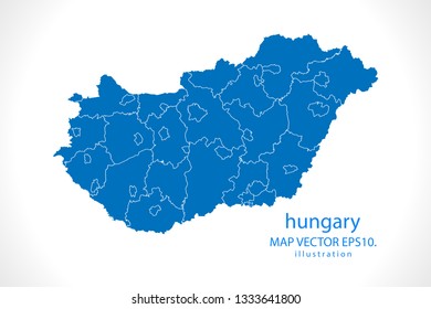 Map of hungary - High detailed blue map on white background. Abstract design vector illustration Eps 10