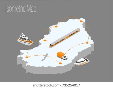 Map Hungary isometric concept. 3d flat illustration of Map Hungary