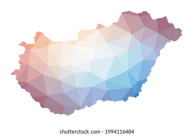 Map of Hungary. Low poly illustration of the country. Geometric design with stripes. Technology, internet, network concept. Vector illustration.