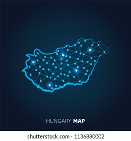 Map of Hungary made with connected lines and glowing dots.