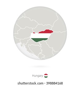Map of Hungary and national flag in a circle. Hungary map contour with flag. Vector Illustration.