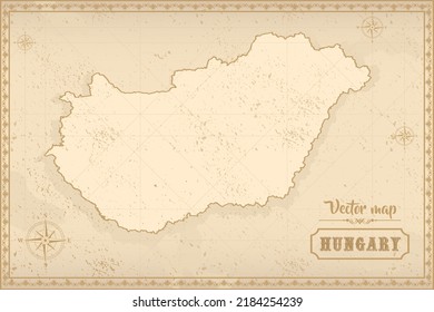 Map of Hungary in the old style, brown graphics in retro fantasy style