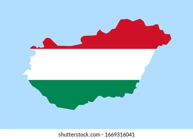 Mapa de Hungría sobre fondo azul, Bandera de Hungría sobre él.