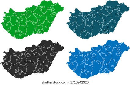 mapa de Hungría. mapa original.variedad de colores en fondo blanco. Ilustración vectorial, pasos 10.