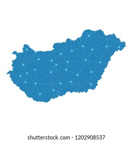 Map of Hungary from Polygonal wire frame low poly mesh,Hungary map Vector Illustration EPS10.
