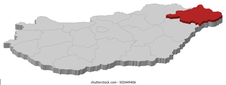 Map - Hungary, Szabolcs-Szatmar-Bereg - 3D-Illustration