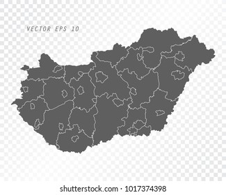 Map of Hungary , vector illustration on transparent background. Items are placed on separate layers and editable.