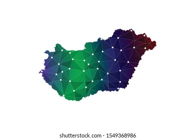Map of Hungary. Wire frame 3D mesh polygonal network line, design sphere, dot and structure. communications map of Hungary. Vector Illustration EPS10.