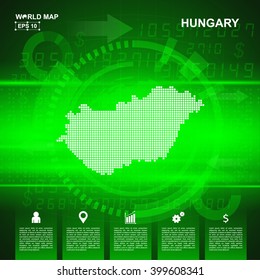 Map Of Hungary,Abstract Green background, pixel vector illustration