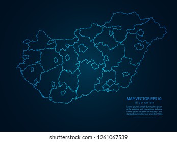 Map of hungary,Abstract mash line and point scales on dark background for your web site design map logo, app, ui,Travel. Vector illustration eps 10.