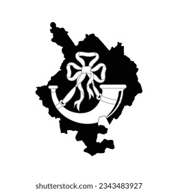 The map of the Huntingdonshire county with its flag in white and black colours isolated on white background. Vector illustration