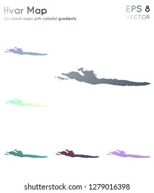 Map of Hvar with beautiful gradients. Artistic set of Hvar maps. Classic vector illustration.