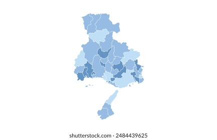 Map of Hyogo isolated blue tone color style.Map of Japan.for website layouts, background, education, precise, customizable, Travel worldwide, map silhouette backdrop, earth geography, political.