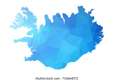 Map of Iceland - Blue Geometric Rumpled Triangular , Polygonal Design For Your . Vector illustration eps 10.