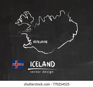 Map of Iceland, Chalk sketch vector illustration