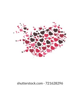 map of iceland filled with hearts of different sizes and colors
