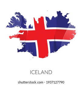 Map Of Iceland With Flag As Texture Isolated On White Background. Vector Illustration