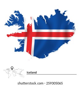 Mapa de Islandia con bandera - ilustración vectorial