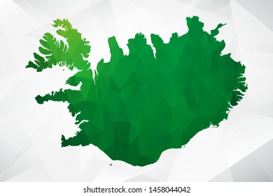 Map of Iceland - Green Geometric Rumpled Triangular , Polygonal Design For Your . Vector illustration eps 10