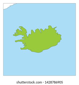 Map of Iceland green highlighted with neighbor countries.