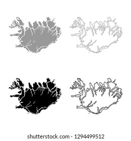 Map of Iceland icon set grey black color vector illustration outline flat style simple image