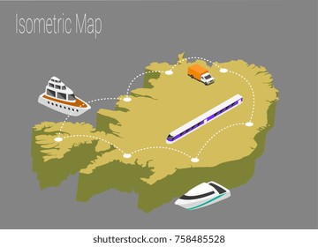 Map Iceland isometric concept. 3d flat illustration of Map Iceland.