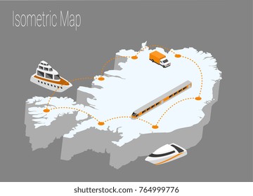 Map Iceland isometric concept. 3d flat illustration of Map Iceland.
