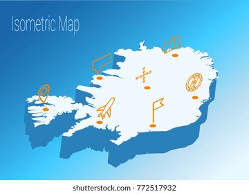 Map Iceland isometric concept. 3d flat illustration of Map Iceland.