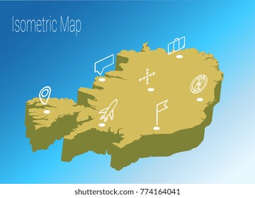 Map Iceland isometric concept. 3d flat illustration of Map Iceland.