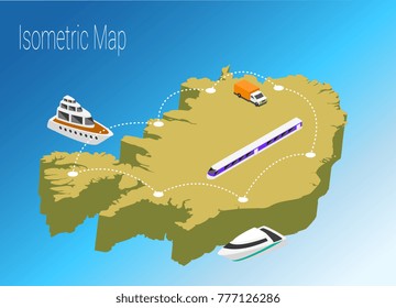 Map Iceland isometric concept. 3d flat illustration of Map Iceland.