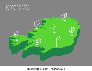 Map Iceland isometric concept. 3d flat illustration of Map Iceland.