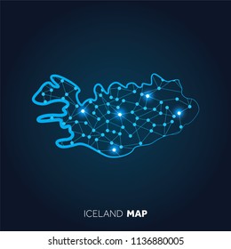 Map of Iceland made with connected lines and glowing dots.