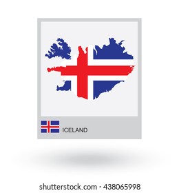 Map of Iceland with national flag.