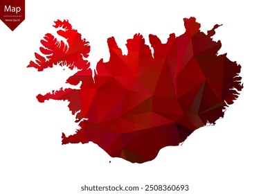 Mapa de Islandia - Rojo Geométrico Rumpled Triangular, Diseño Poligonal. Ilustración vectorial eps 10.
