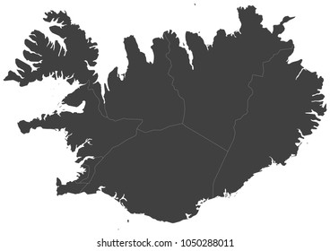Map of Iceland split into regions