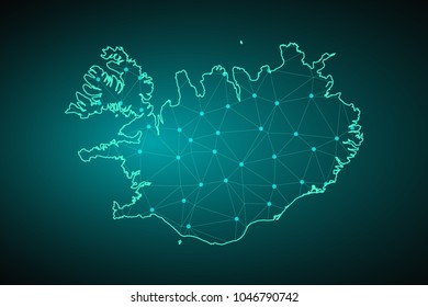 Map of Iceland. Wire frame 3D mesh polygonal network line, design sphere, dot and structure. communications map of Iceland. Vector Illustration EPS10.