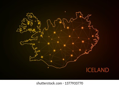 Map of Iceland. Wire frame 3D mesh polygonal network line, design sphere, dot and structure. communications map of Iceland. Vector Illustration EPS10. - Vector - Vector
