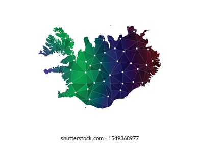 Map of Iceland. Wire frame 3D mesh polygonal network line, design sphere, dot and structure. communications map of Iceland. Vector Illustration EPS10.