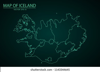 Map of Iceland,Green map on dark background of map of Iceland symbol for your web site design map. Vector illustration eps 10.