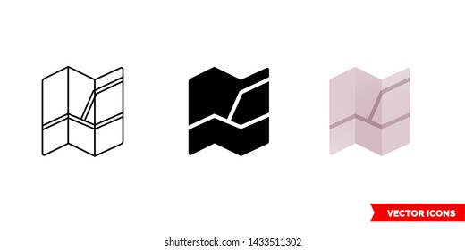 Map icon of 3 types: color, black and white, outline. Isolated vector sign symbol.